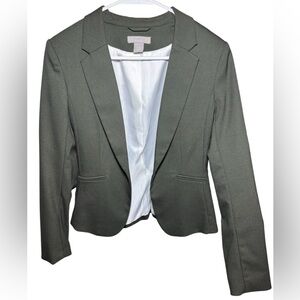 H&M Olive Green Open Front Blazer XS – Career Jacket Office Wear Layering Piece